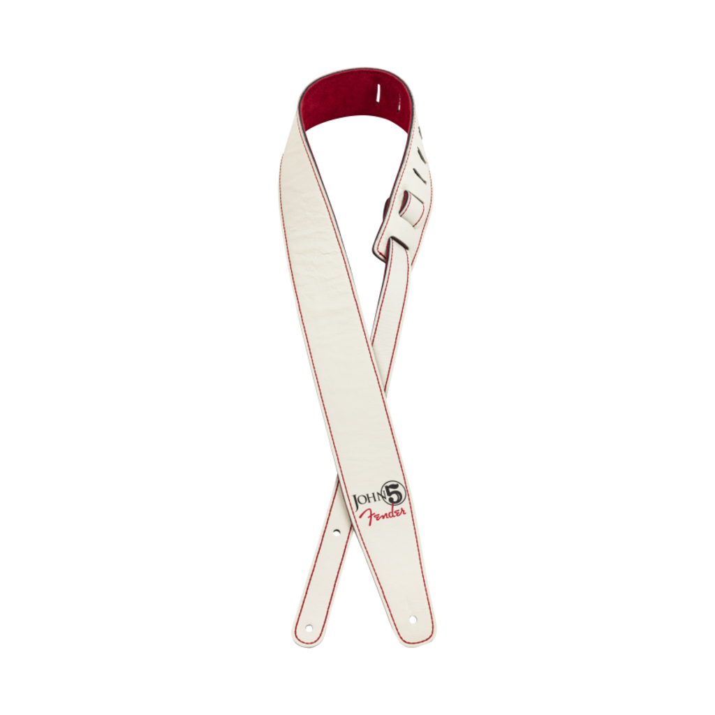 Fender NEW Fender John 5 Leather Strap - White/Red