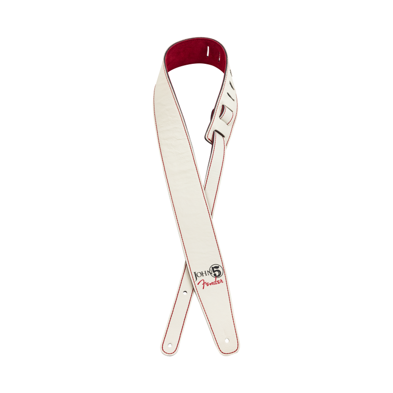 Fender NEW Fender John 5 Leather Strap - White/Red