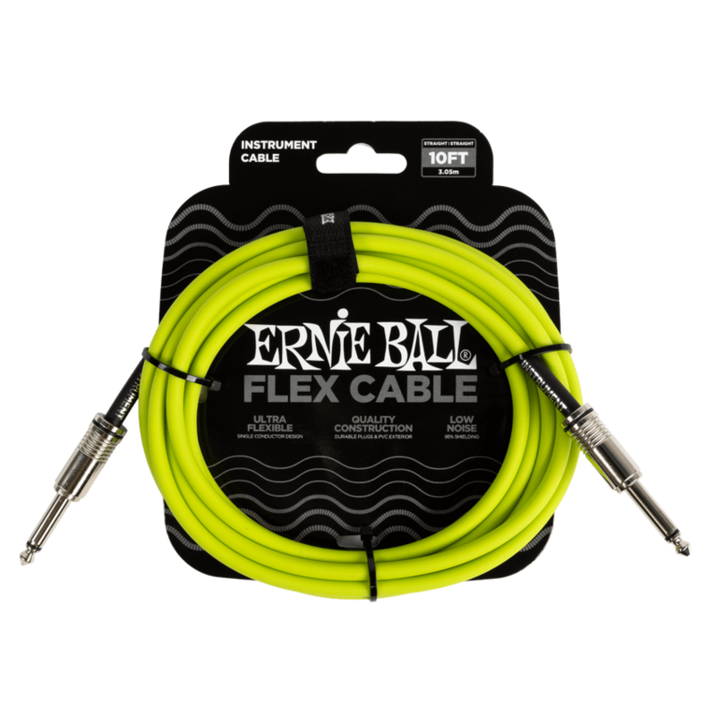 Ernie Ball NEW Ernie Ball Flex Instrument Cable - Straight/Straight - Green - 10'