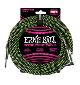 Ernie Ball NEW Ernie Ball Braided Instrument Cable - Straight/Right - Black/Green - 10'