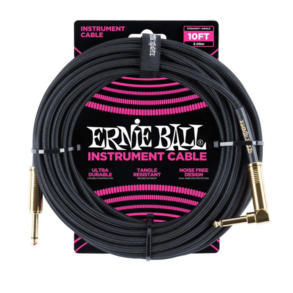 Ernie Ball NEW Ernie Ball Braided Instrument Cable - Straight/Right - Black - 10'