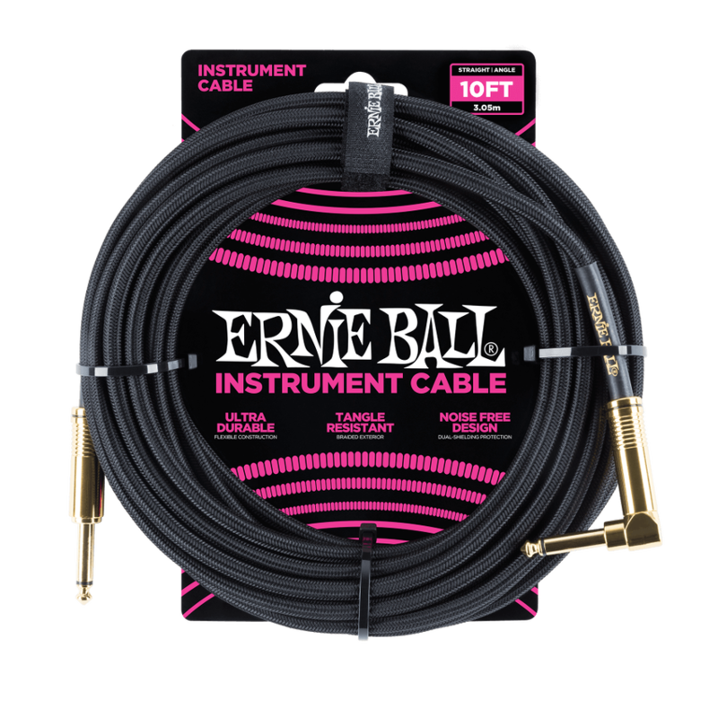 Ernie Ball NEW Ernie Ball Braided Instrument Cable - Straight/Right - Black - 10'