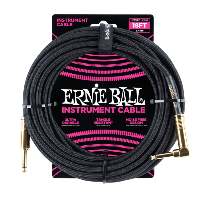 Ernie Ball NEW Ernie Ball Braided Instrument Cable - Straight/Right - Black  - 18'