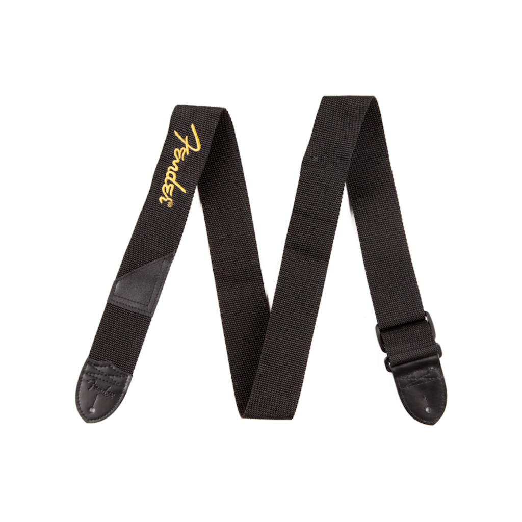 Fender NEW Fender 2" Black Poly Strap w/ Yellow Fender Logo