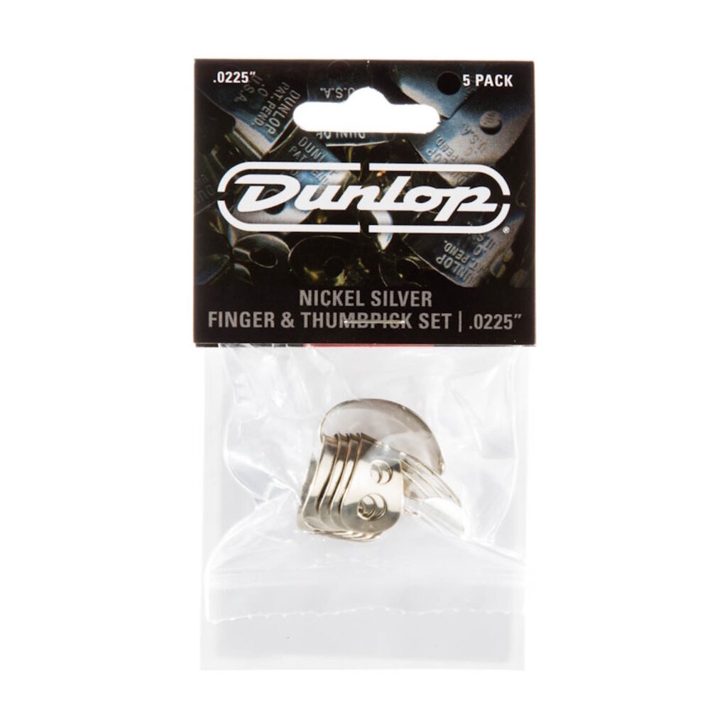 Dunlop NEW Dunlop Nickel Silver Finger and Thumbpick Set - .0225"