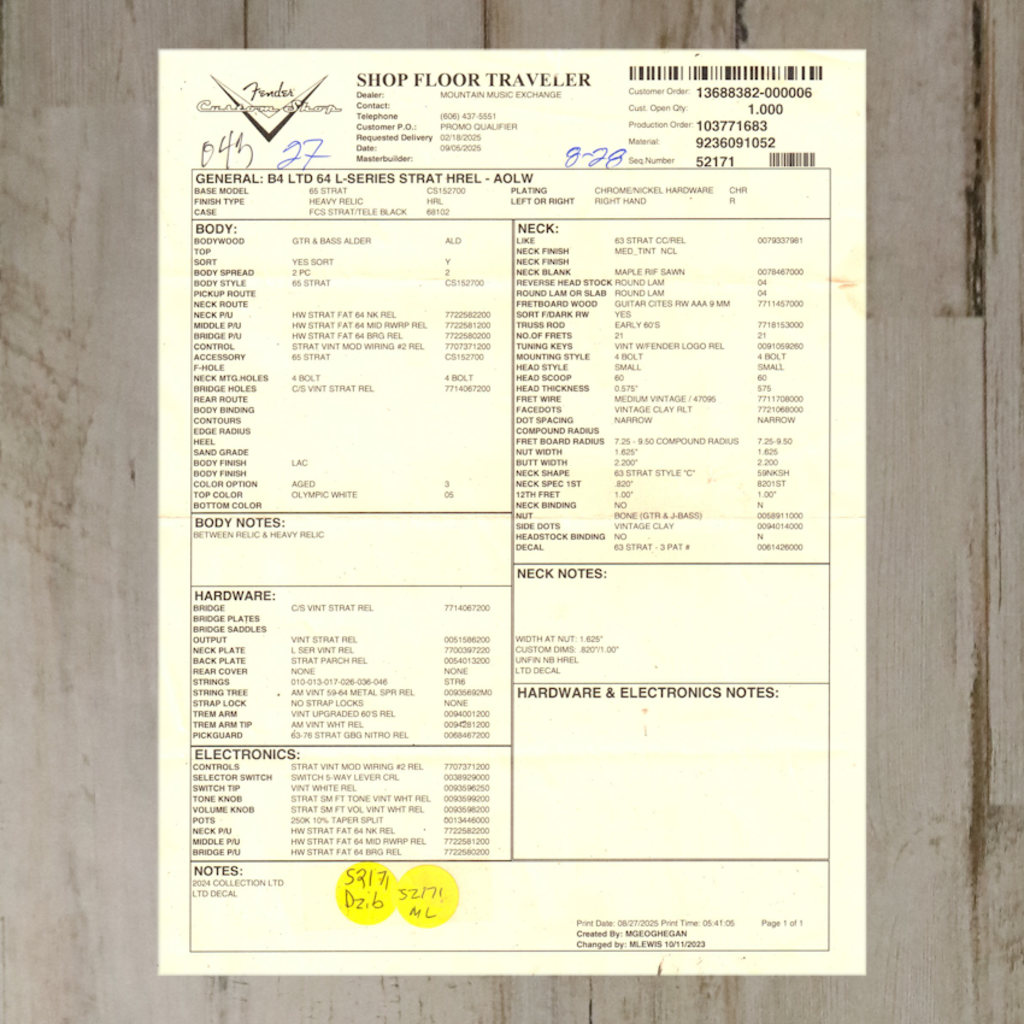 Fender NEW Fender Custom Shop Limited Edition 1964 L-Series Stratocaster Heavy Relic - Aged Olympic White (770)