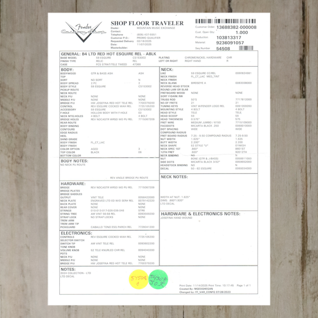 Fender NEW Fender Custom Shop Limited Edition Red Hot Esquire Relic - Aged Black (838)