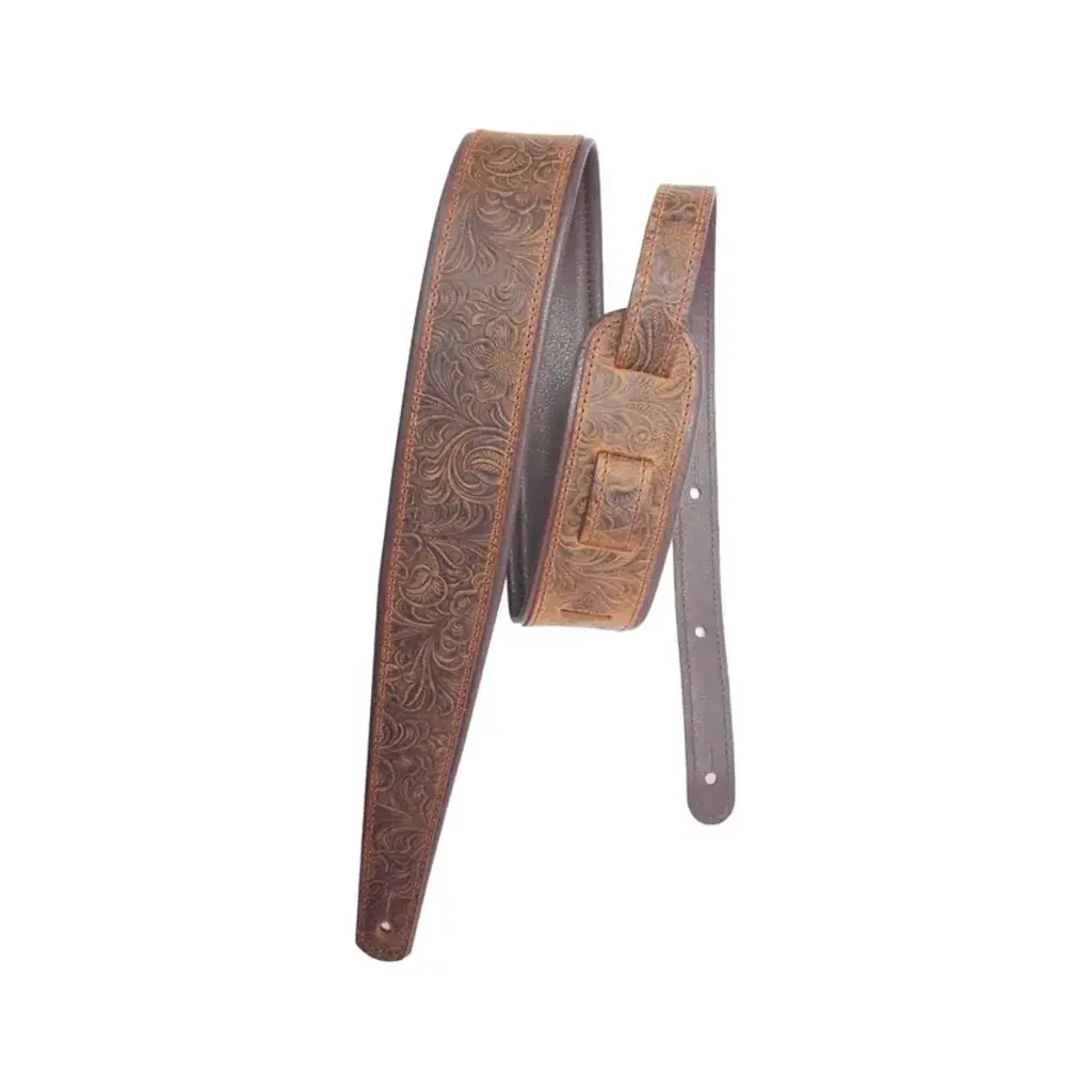 LM NEW LM Premier Guitar Strap - Western Tooled - Brown