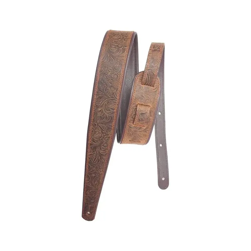 LM NEW LM Premier Guitar Strap - Western Tooled - Brown