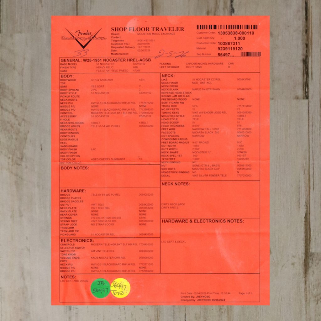 Fender DEMO Fender Custom Shop  1951 Nocaster Heavy Relic - Aged Cherry Sunburst (667)