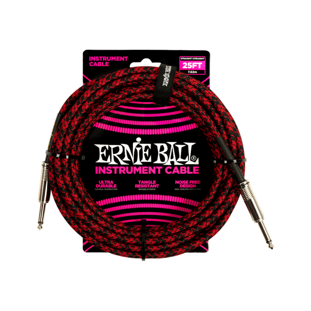 Ernie Ball NEW Ernie Ball Braided Cable - Straight/Straight - Red/Black - 25'