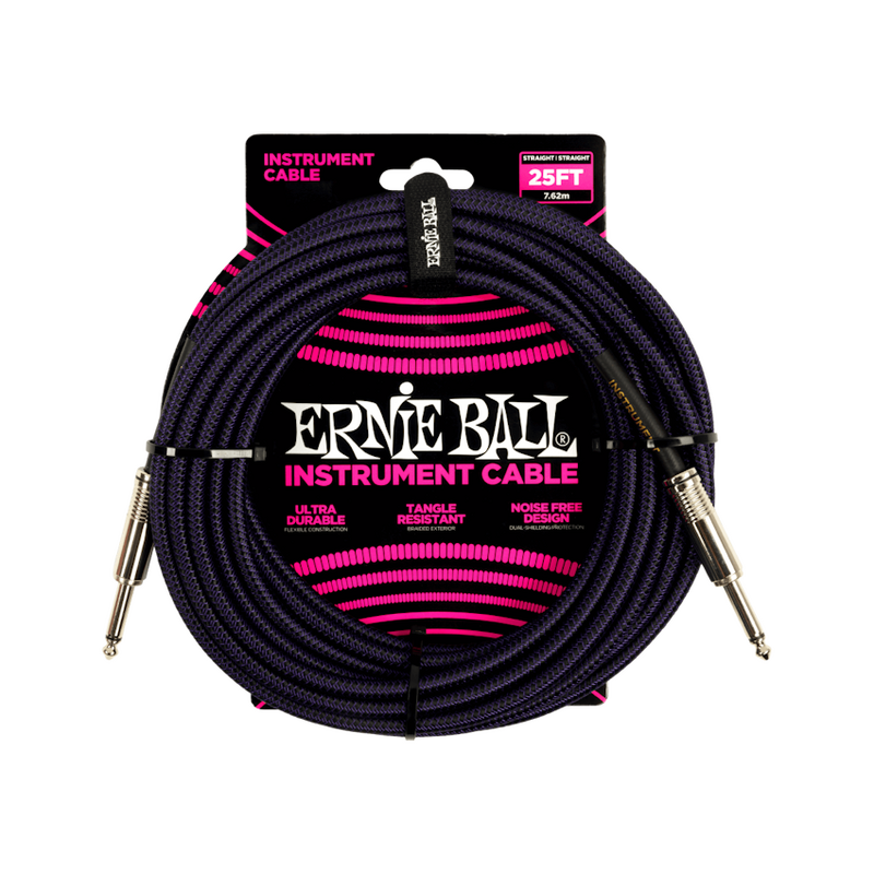 Ernie Ball NEW Ernie Ball Braided Cable - Straight/Straight - Purple/Black - 25'