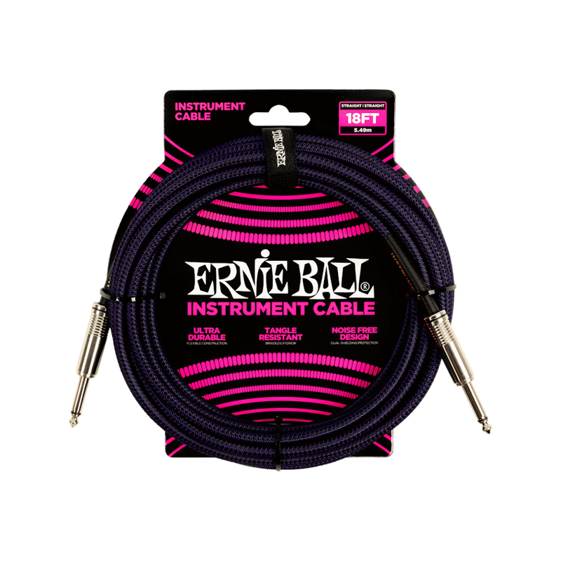 Ernie Ball NEW Ernie Ball Braided Cable - Straight/Straight - Purple/Black - 18'