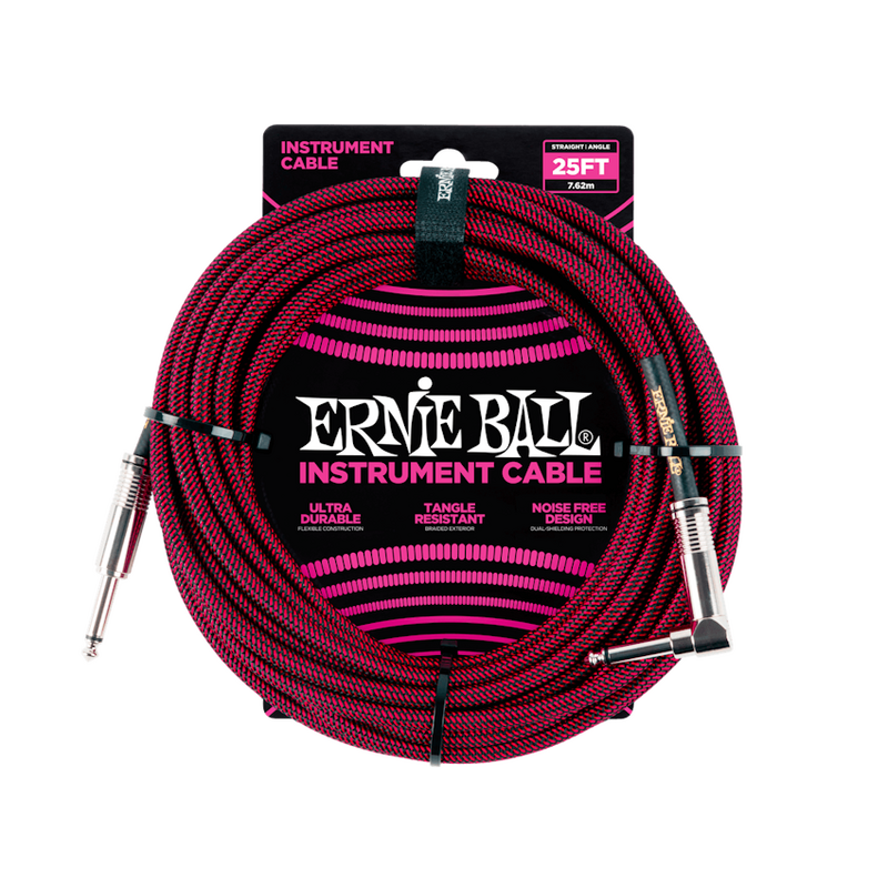 Ernie Ball NEW Ernie Ball Braided Cable - Straight/Angle - Black/Red - 25'