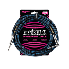 Ernie Ball NEW Ernie Ball Braided Cable - Straight/Angle - Black/Blue - 25'