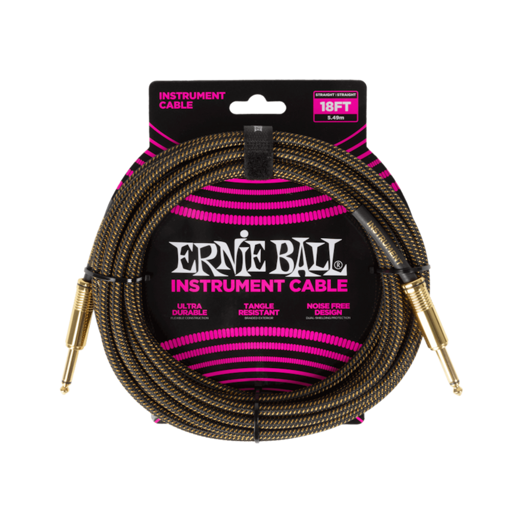 Ernie Ball NEW Ernie Ball Braided Cable - Straight/Straight - Pay Dirt - 18'