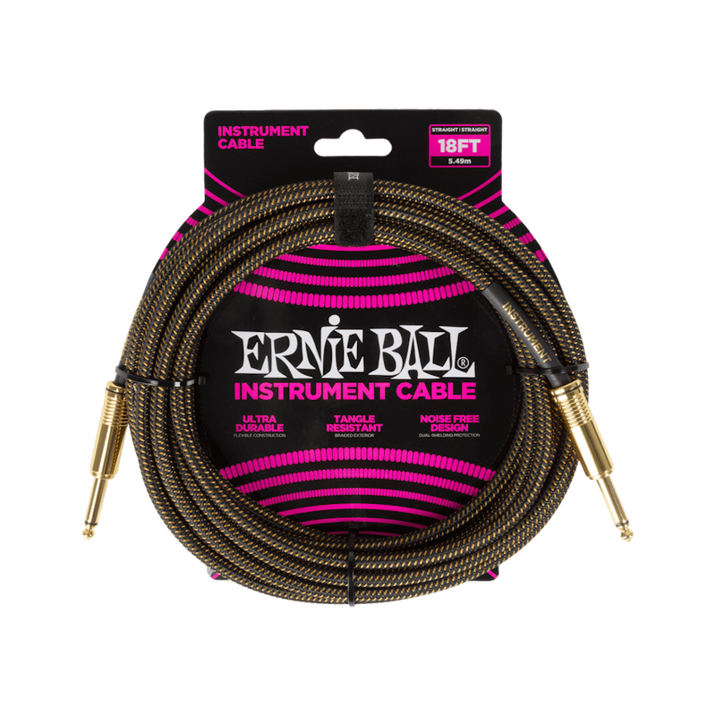 Ernie Ball NEW Ernie Ball Braided Cable - Straight/Straight - Pay Dirt - 18'