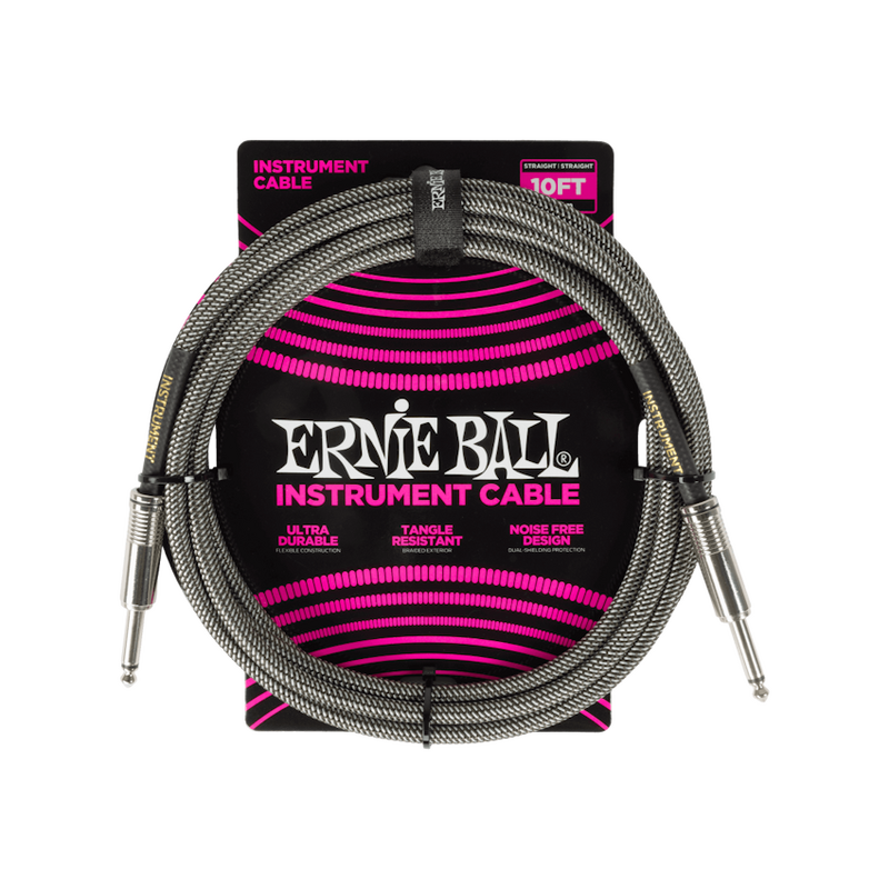 Ernie Ball NEW Ernie Ball Braided Cable - Straight/Straight - Silver Fox - 10'