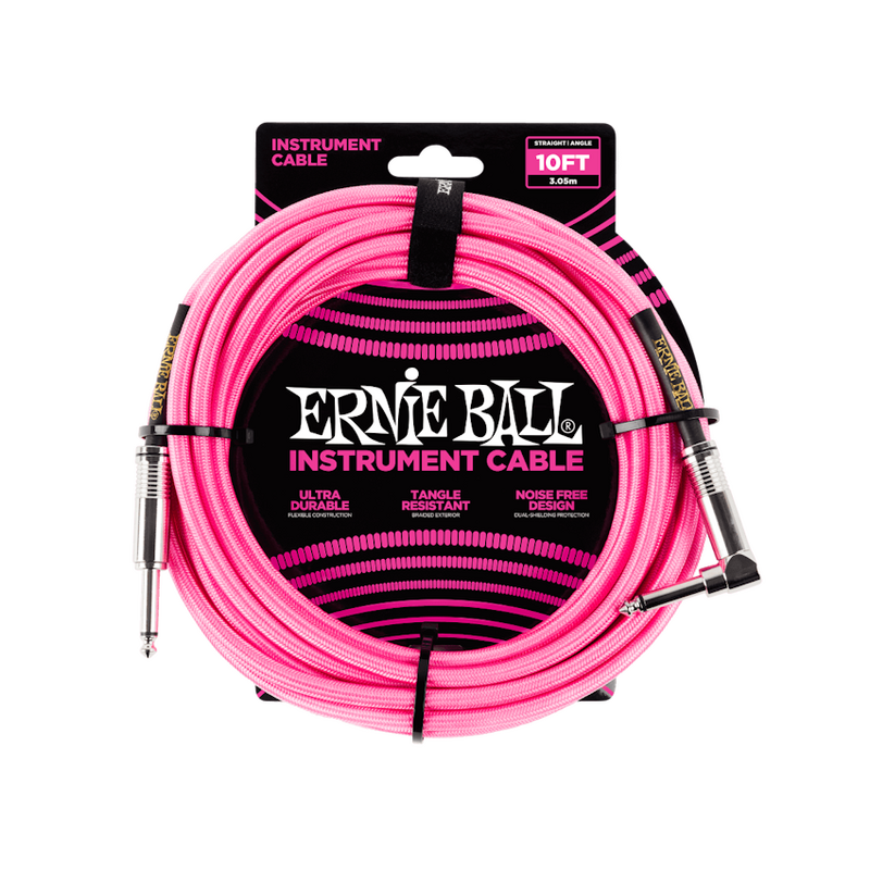 Ernie Ball NEW Ernie Ball Braided Cable - Straight/Angle - Neon Pink - 10'