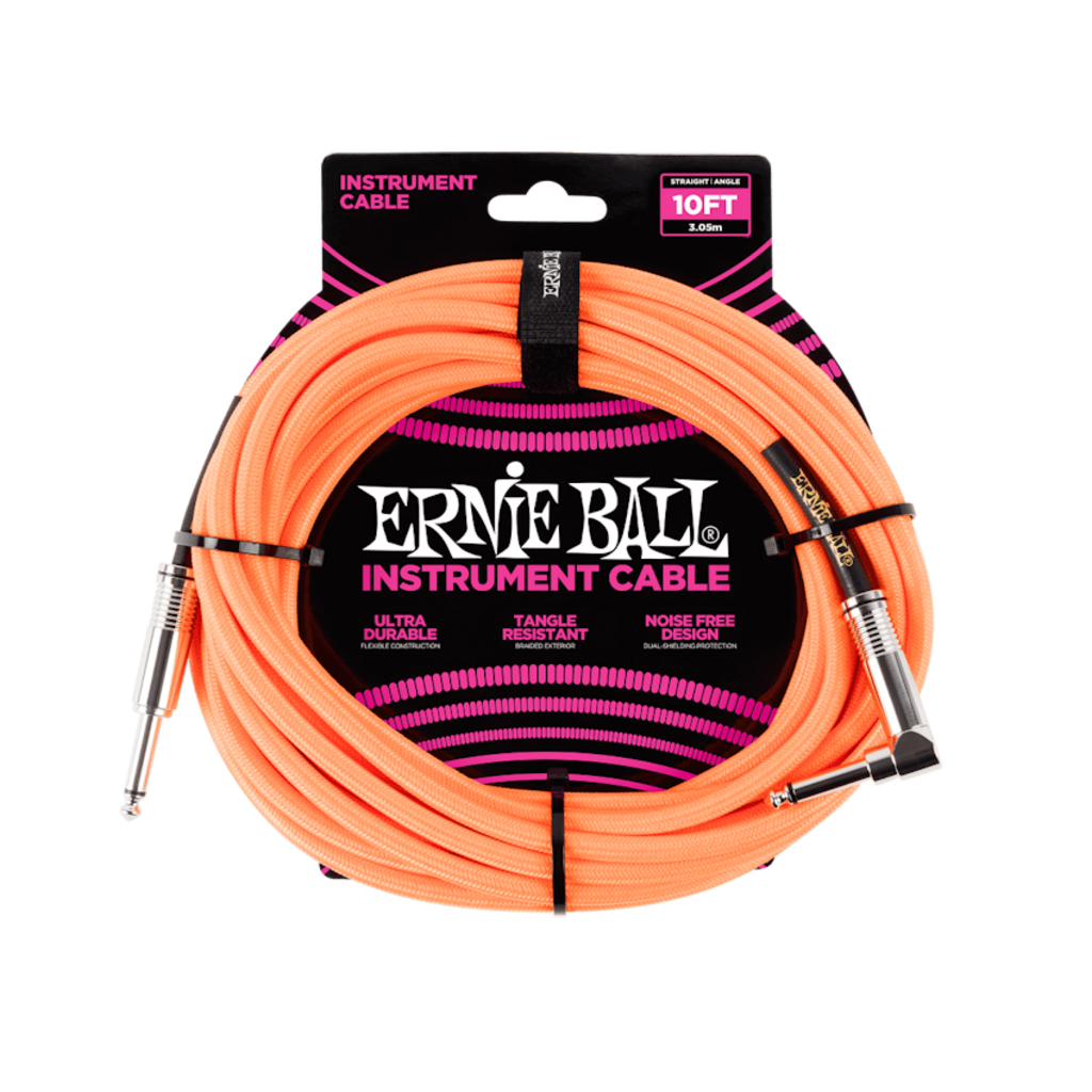 Ernie Ball NEW Ernie Ball Braided Cable - Straight/Angle - Neon Orange - 10'