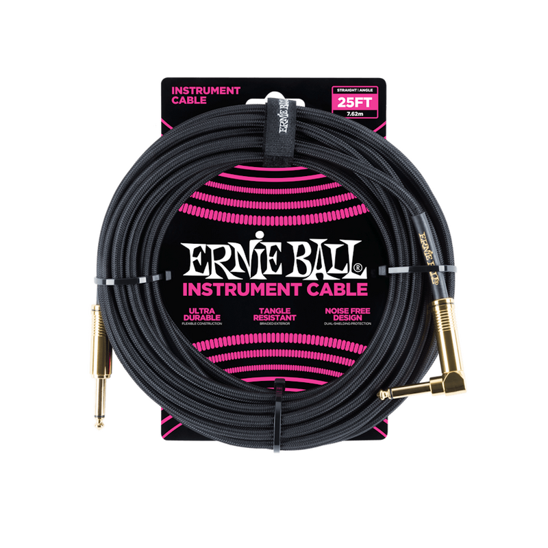 Ernie Ball NEW Ernie Ball Braided Cable - Straight/Angle - Black - 25'