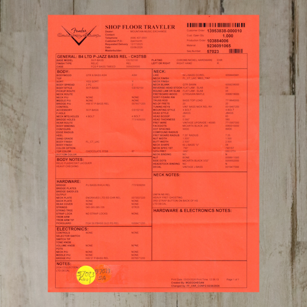 Fender DEMO 2026 Fender Custom Shop Limited Edition P-Jazz Bass Relic - Chocolate 3-Color Sunburst (131)