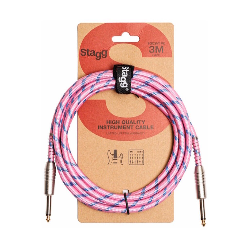 Stagg NEW Stagg Vintage Tweed Cable - Pink - 10'