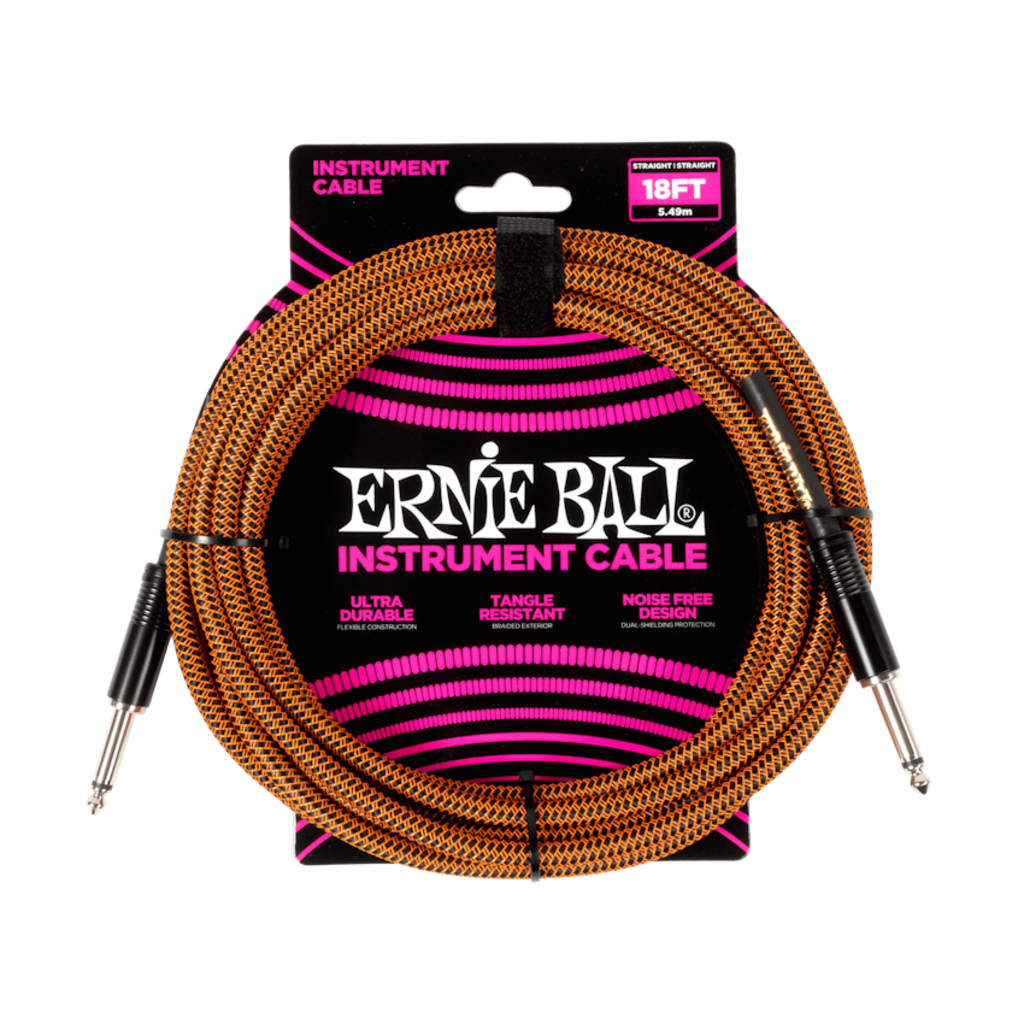 Ernie Ball NEW Ernie Ball Braided Cable - Straight/Straight - Pumpkin Pie - 18'