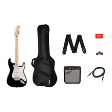 Squier NEW Squier Sonic Stratocaster Pack - Black w/ Gig Bag + Frontman 10G