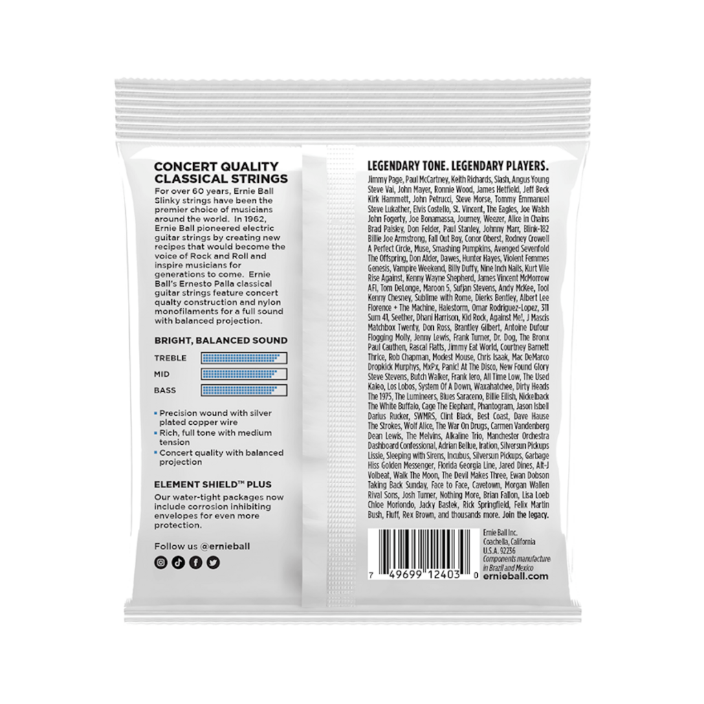 Ernie Ball NEW Ernie Ball Ernesto Palla Clear & Silver Nylon Classical Guitar Strings - Medium Tension