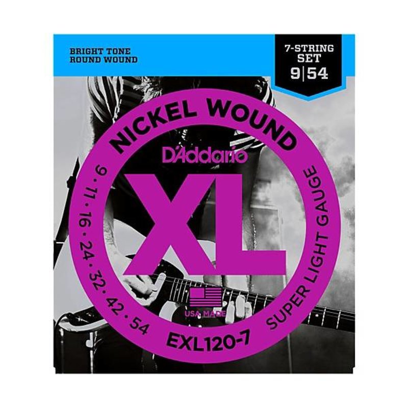 D'Addario NEW D'Addario EXL120-7 Nickel Wound 7-String Electric Strings - Super Light - .009-.054