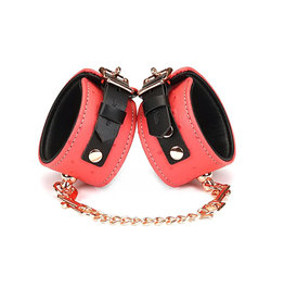 Pink Leather Wrist Cuffs with Locking Buckle