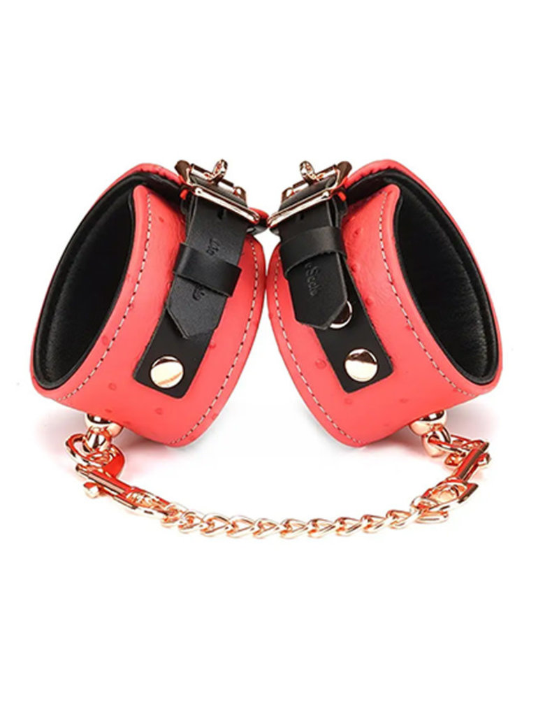 Pink Leather Wrist Cuffs with Locking Buckle
