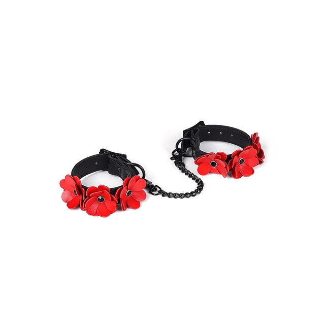 Liebe Seele Leather Flower Wrist Restraints: Red and Black