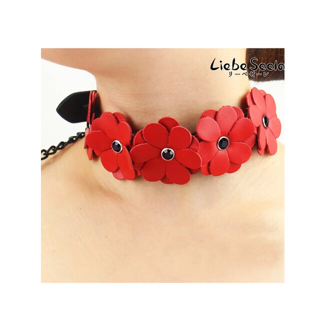 Liebe Seele Leather Flower Collar Red and Black