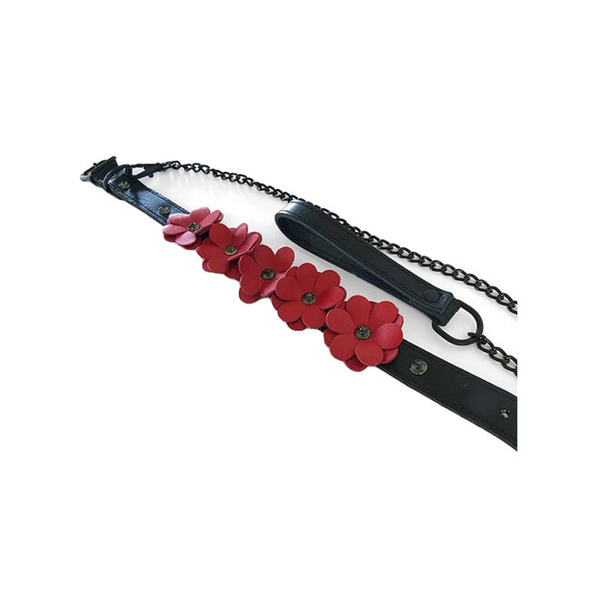Liebe Seele Leather Flower Collar Red and Black