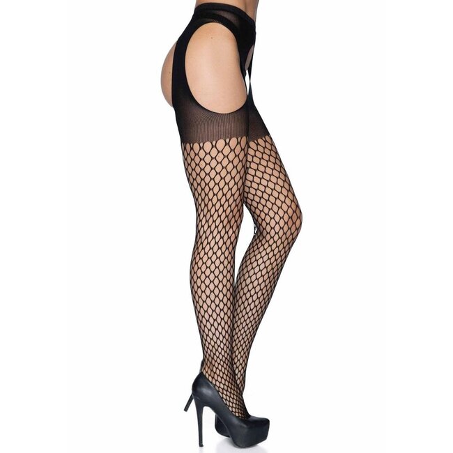 Leg Avenue Oval Net Suspender Hose with Opaque Top