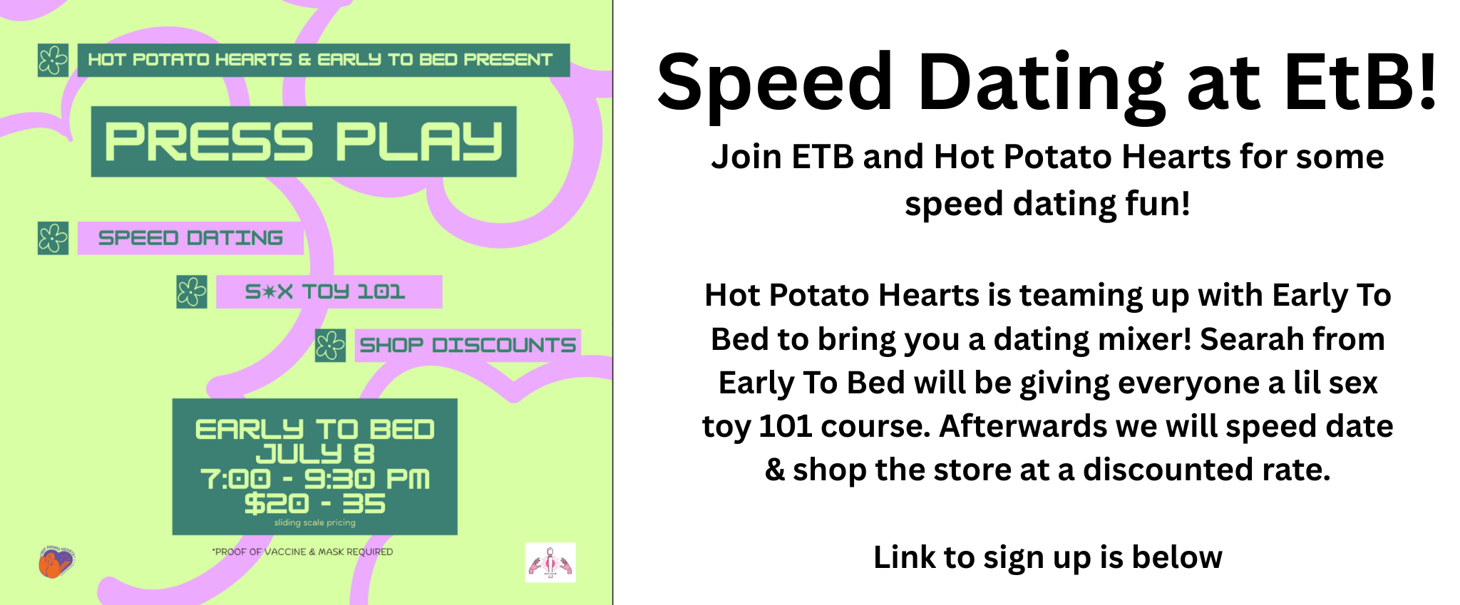 Hot Potato Hearts X Early to Bed Dating Event