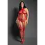 Fantasy Lingerie Sheer Stripped Down Halter Teddy Bodystocking with Cut-Out Back Red