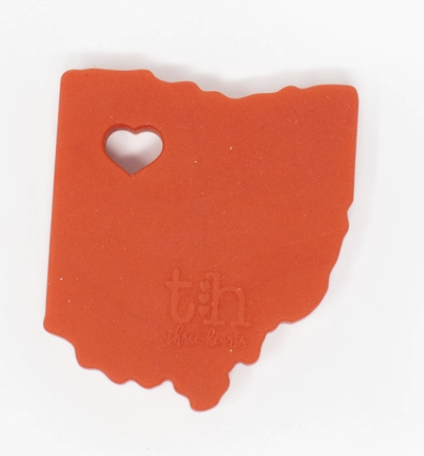 THREE HEARTS Ohio State Silicone Teether Red