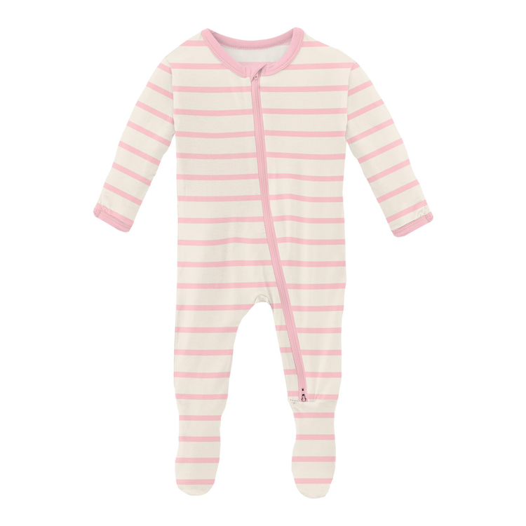 KICKEE PANTS Sweet Stripe Footie With 2 Way Zipper