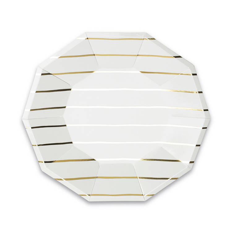 Jollity & Co. + Daydream Society Gold Frenchie Striped Large Plates