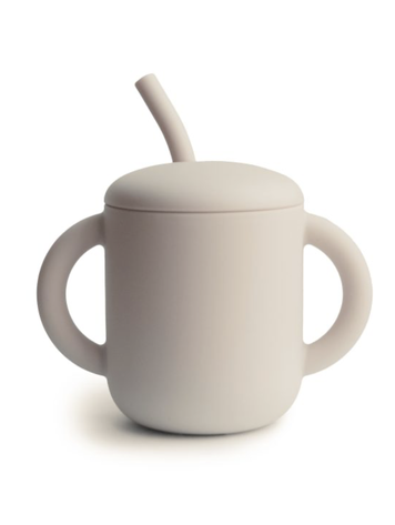 MUSHIE Silicone Training Cup + Straw - Shifting Sand