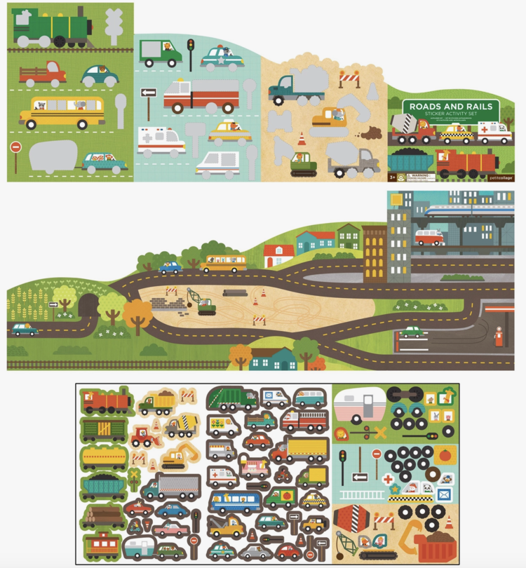 PETIT COLLAGE Roads & Rails Sticker Activity Set