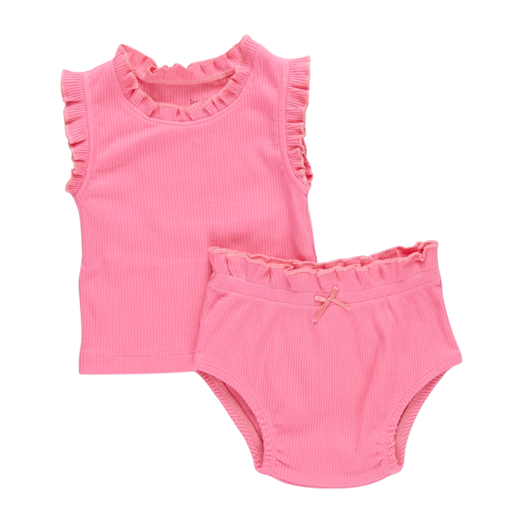 PINK CHICKEN Baby Organic Ruffle Rib Set