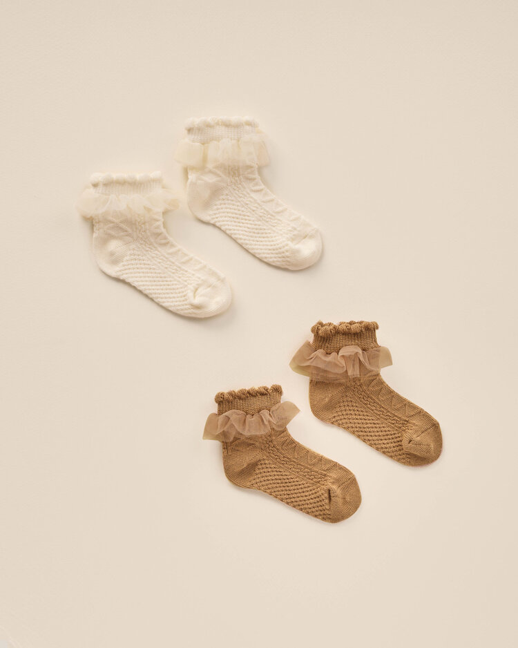 NORALEE Ruffle Baby Socks - Ivory/Golden