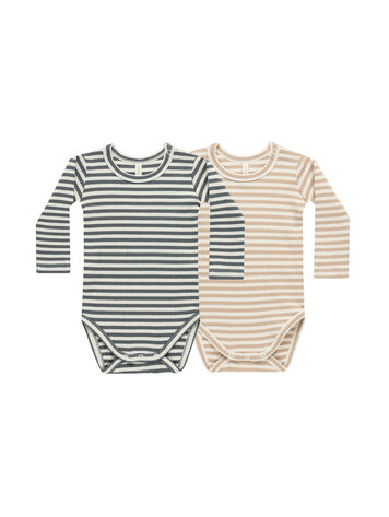 QUINCY MAE Ribbed Stripe Bodysuit Set