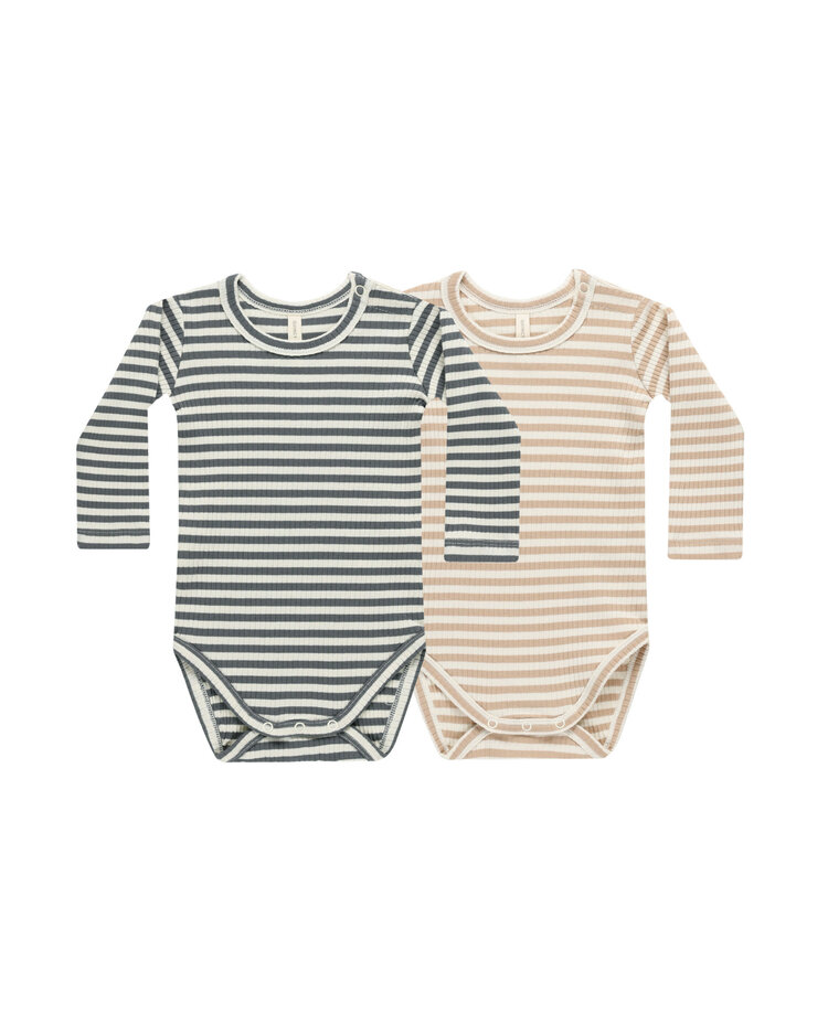 QUINCY MAE Ribbed Stripe Bodysuit Set