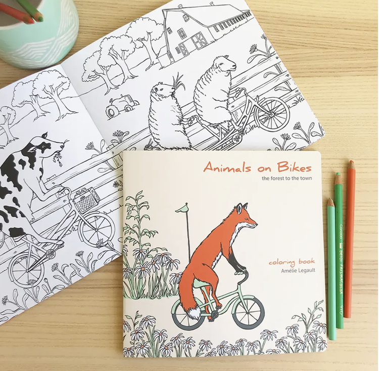 AMELIE ART + ILLUSTRATION Animals On Bikes Coloring Book