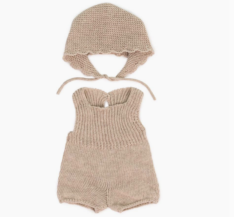 MINILAND EDUCATIONAL Knitted Doll15"  Outfit - Romper & Bonnet